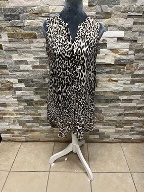 Spense Sleeveless Leopard Print Long Tunic Dress in Black and Cream